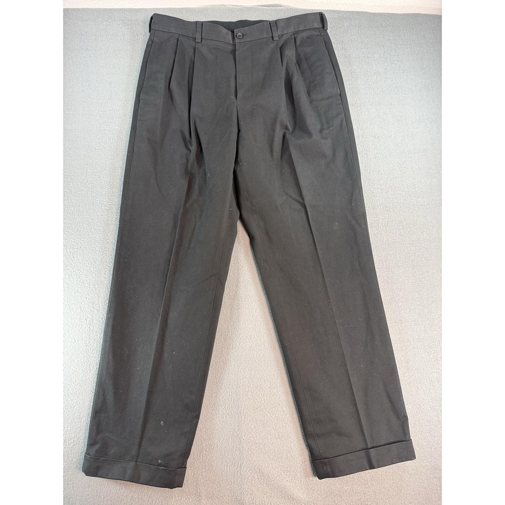 Brooks Brothers Pants Mens 36x30 Black Relaxed Fit Pleated Chino Cuffed Dress